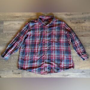 Nautica men’s size 4XLT classic fit red blue plaid long sleeve button down shirt